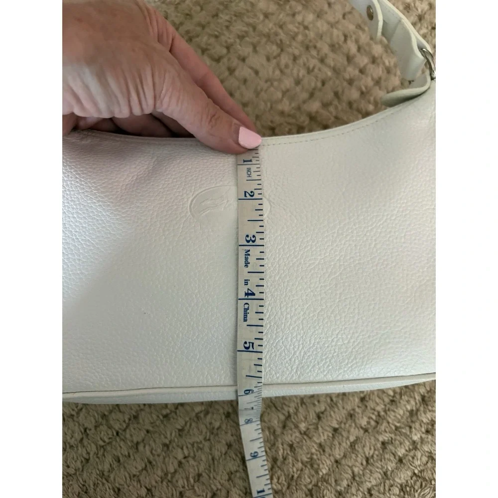 Longchamp Vintage Pebble Leather Baguette Shoulder Bag White Y2K Minimalist